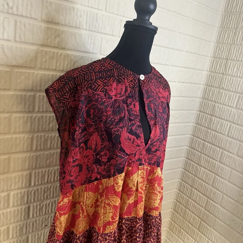 Free People Gotta Have You Boho Tunic Blouse Sz XS Oversized Keyhole 100% Cotton